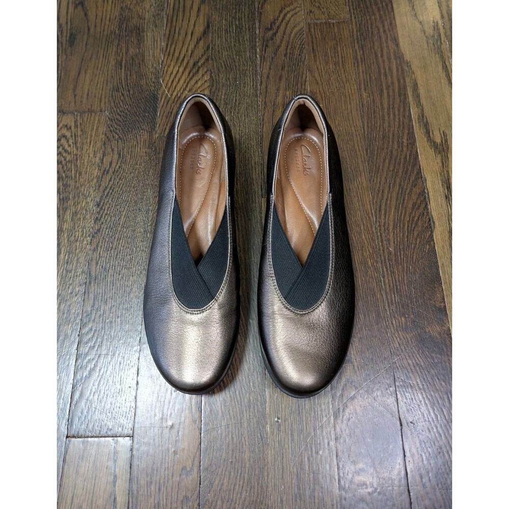 Clarks Artisan Aubria Fay Leather Flats Women's 8M Metallic Bronze Low Wedge